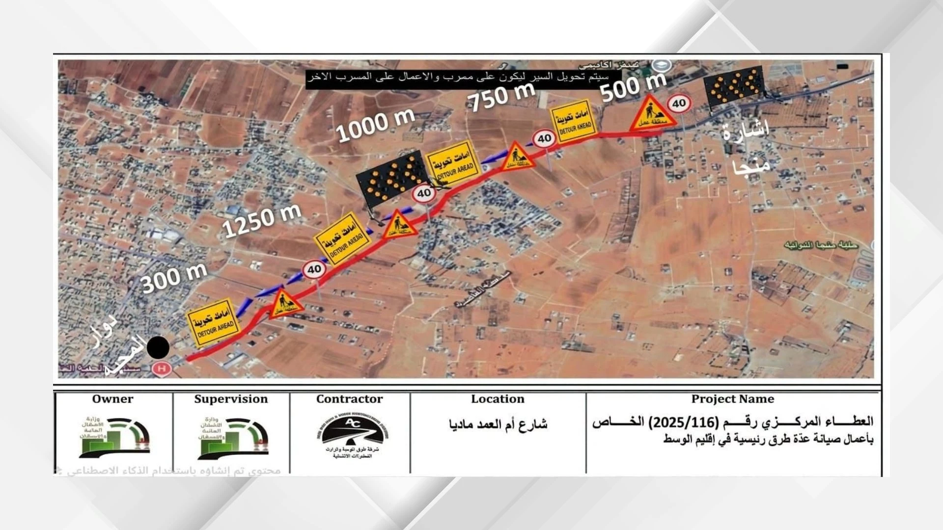 بدء اعمال صيانة طريق مادبا ام العمد ضمن مشاريع الاشغال العامة