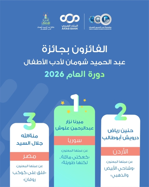 سورية والأردن ومصر تحصد مراتب الجائزة الثلاثة والنساء تهمين على الجائزة